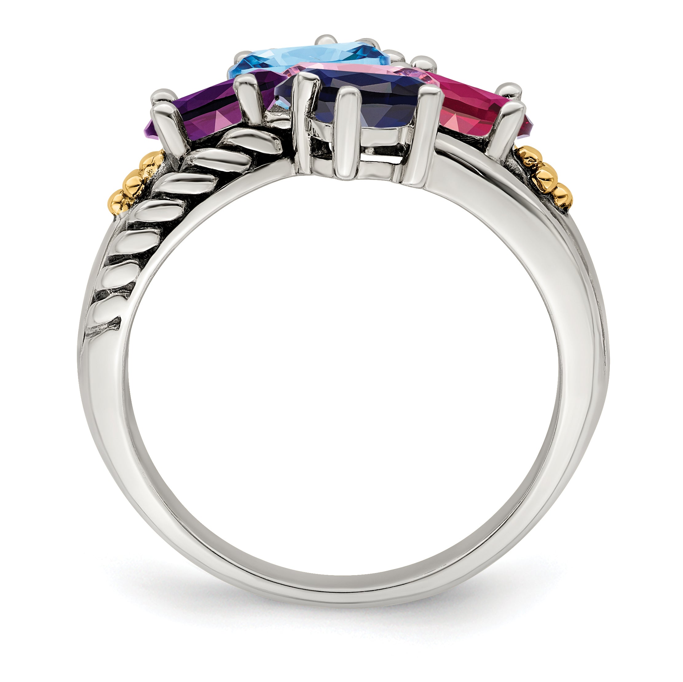 Sterling Silver Antiqued w/14k 5-stone Mother's Ring Mounting (No Stone Included)