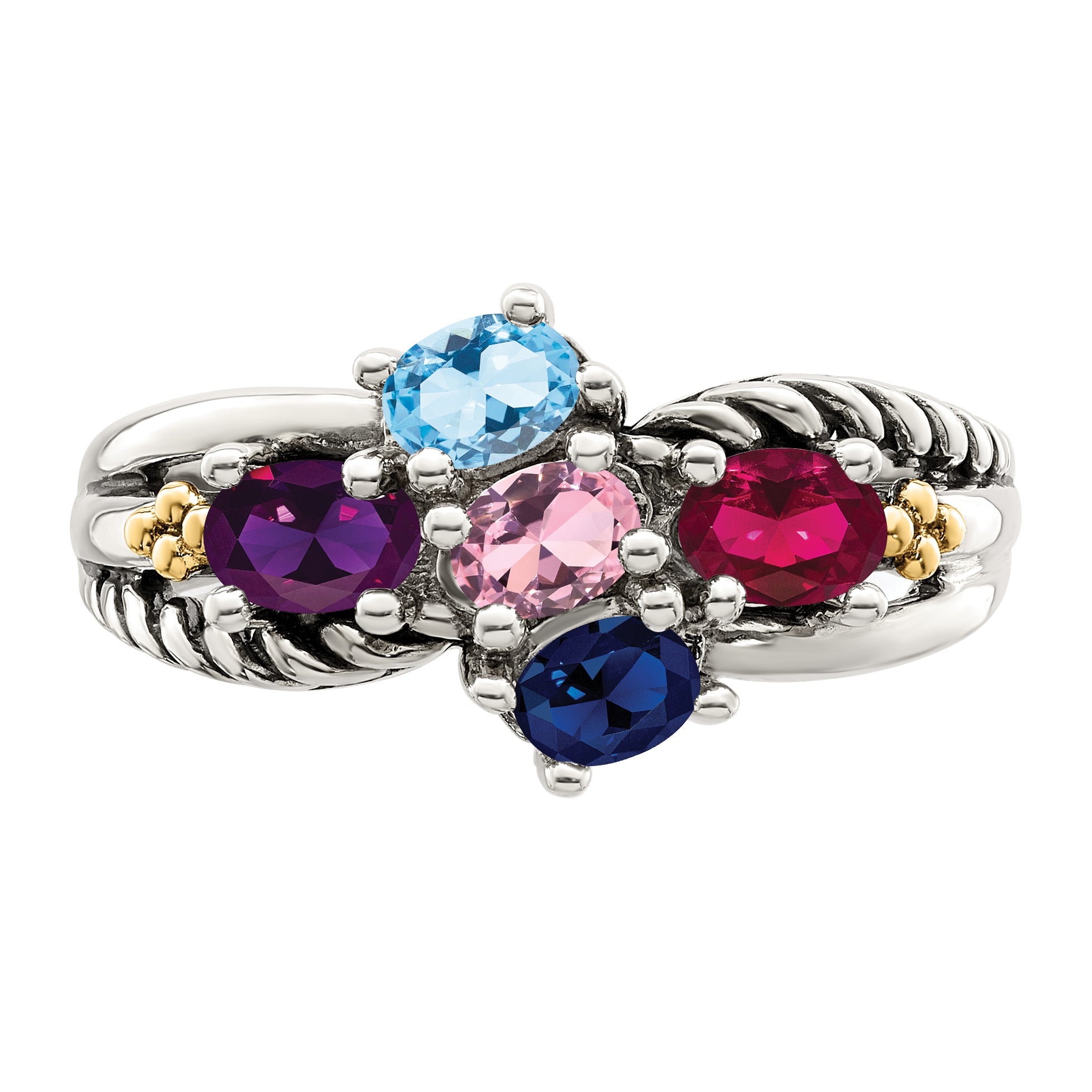 Sterling Silver Antiqued w/14k 5-stone Mother's Ring Mounting (No Stone Included)