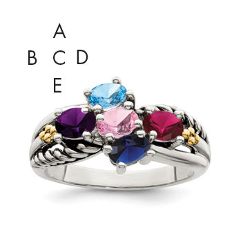Sterling Silver Antiqued w/14k 5-stone Mother's Ring Mounting (No Stone Included)