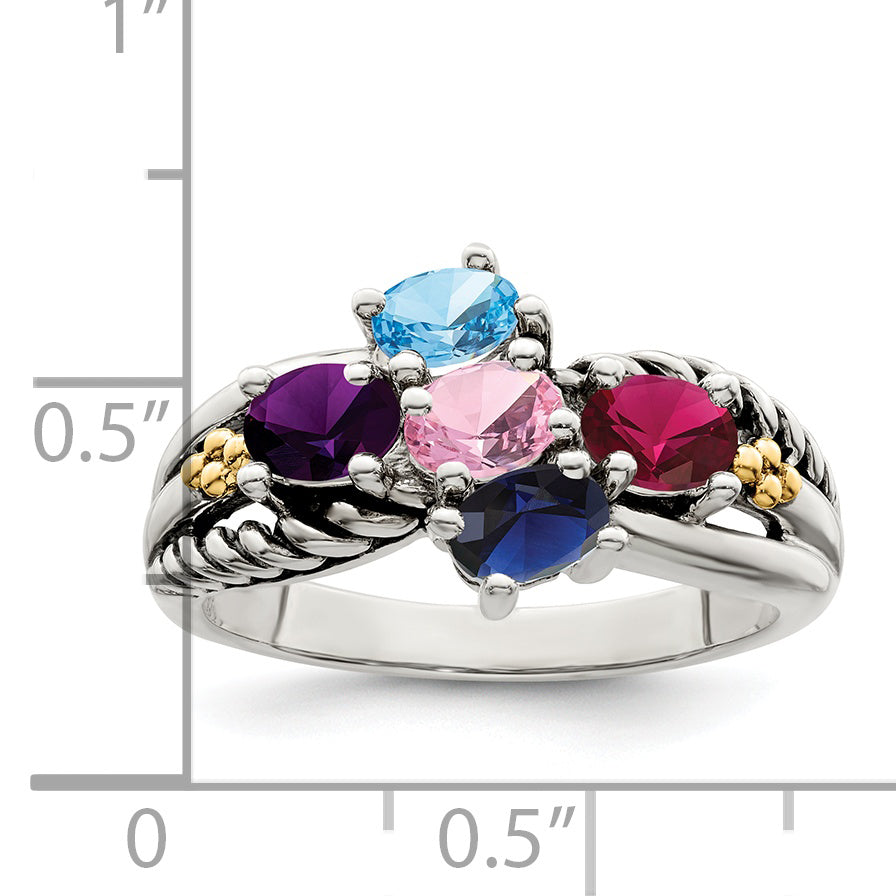 Sterling Silver Antiqued w/14k 5-stone Mother's Ring Mounting (No Stone Included)