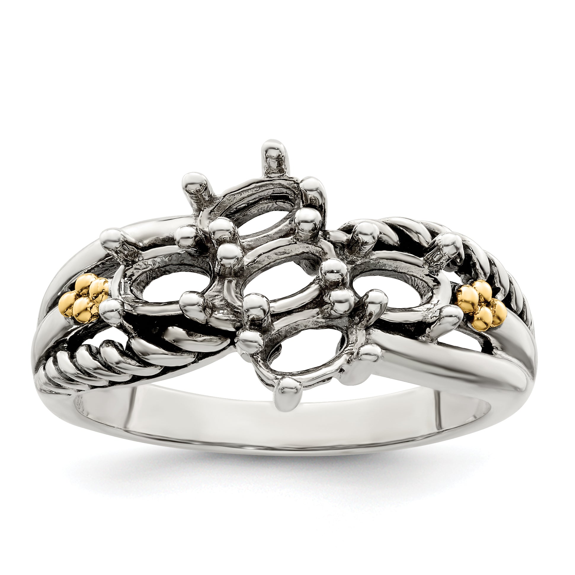 Sterling Silver Antiqued w/14k 5-stone Mother's Ring Mounting (No Stone Included)