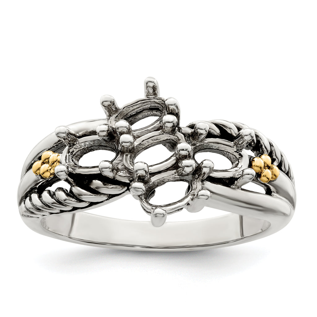 Sterling Silver Antiqued w/14k 5-stone Mother's Ring Mounting (No Stone Included)