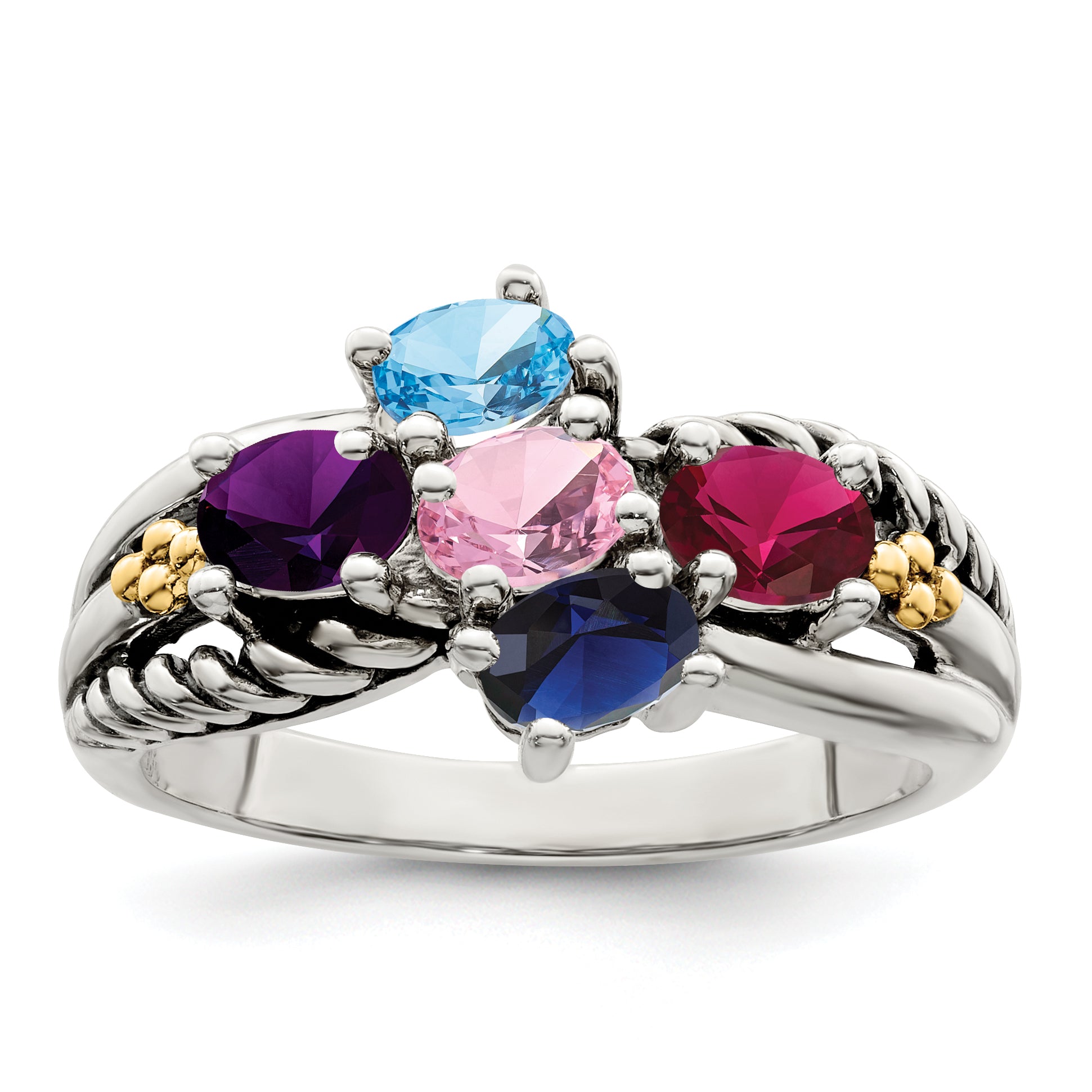 Sterling Silver Antiqued w/14k 5-stone Mother's Ring Mounting (No Stone Included)