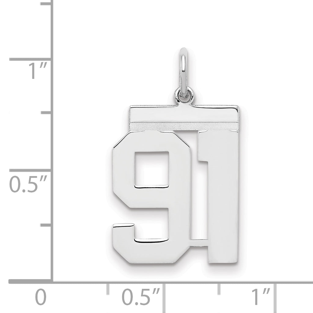 Sterling/Silver Rhodium-plated Polished Number 91 Charm