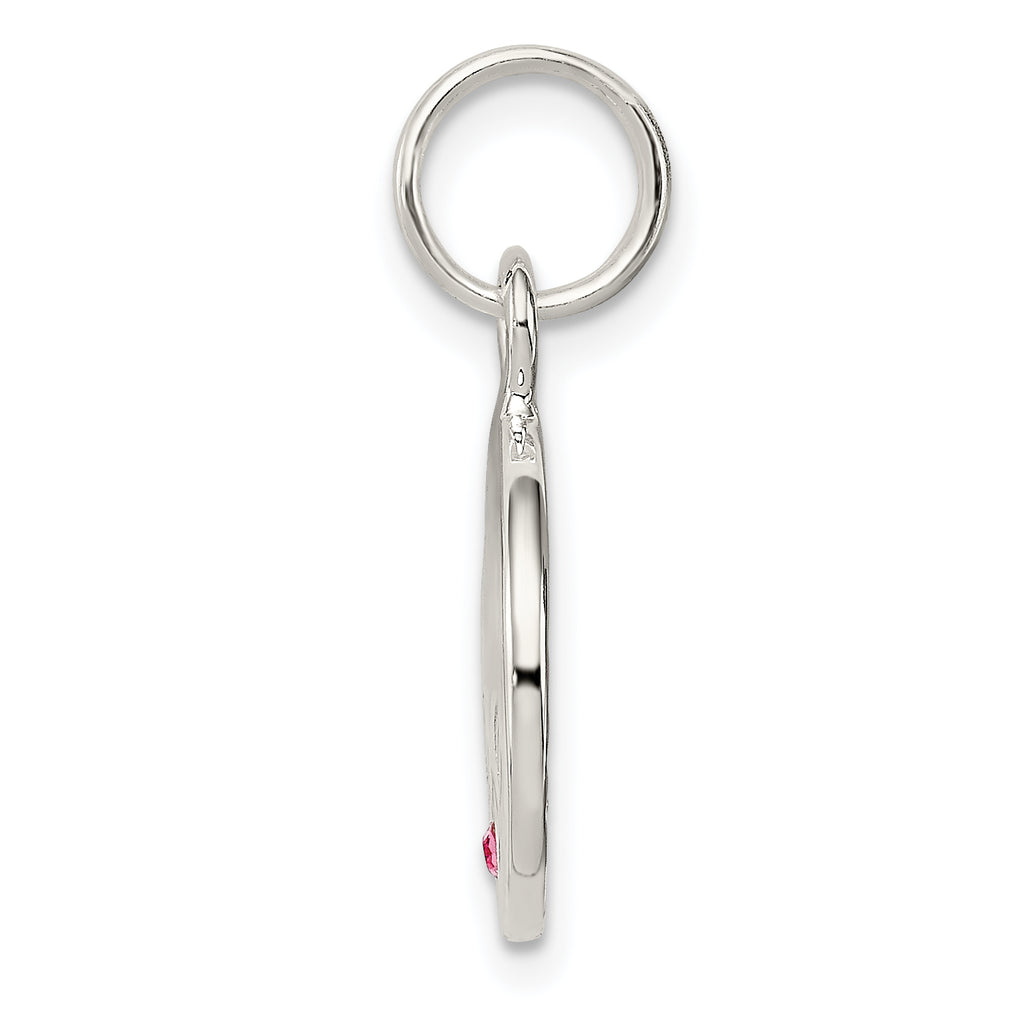 "Hope" Disc Charm in Sterling Silver with Pink Cubic Zirconia, 16mm - Sophia Jewelers