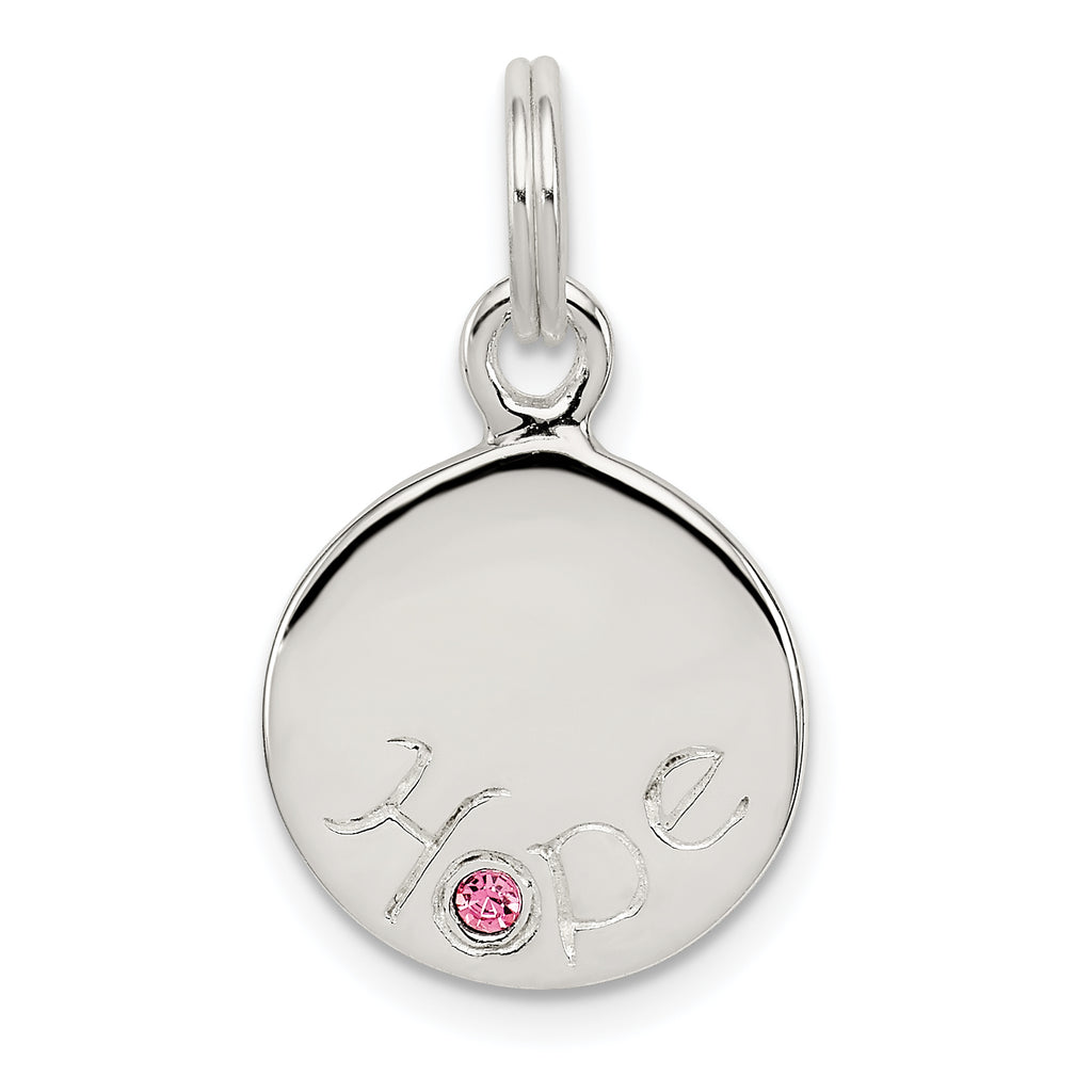 "Hope" Disc Charm in Sterling Silver with Pink Cubic Zirconia, 16mm - Sophia Jewelers
