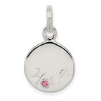 "Hope" Disc Charm in Sterling Silver with Pink Cubic Zirconia, 16mm - Sophia Jewelers