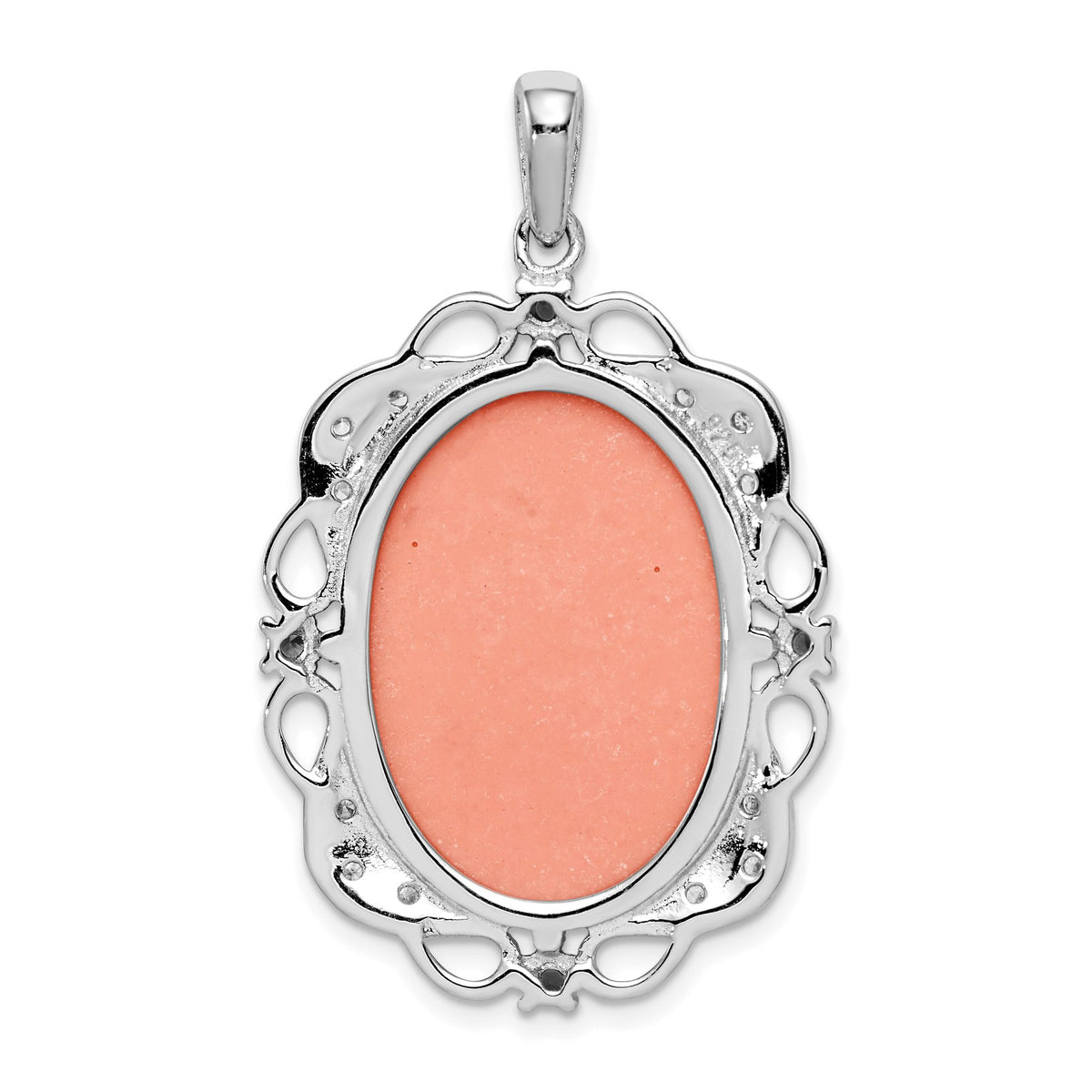 Filigree Cameo Pendant in Sterling Silver with Cubic Zirconia Accents, 42mm - Sophia Jewelers