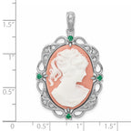 Filigree Cameo Pendant in Sterling Silver with Cubic Zirconia Accents, 42mm - Sophia Jewelers