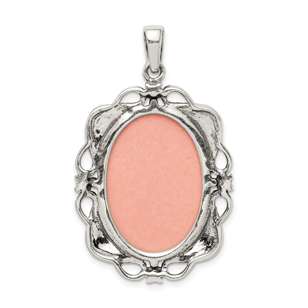 Marcasite Cameo Pendant in Sterling Silver, 42mm Antiqued & Polished - Sophia Jewelers