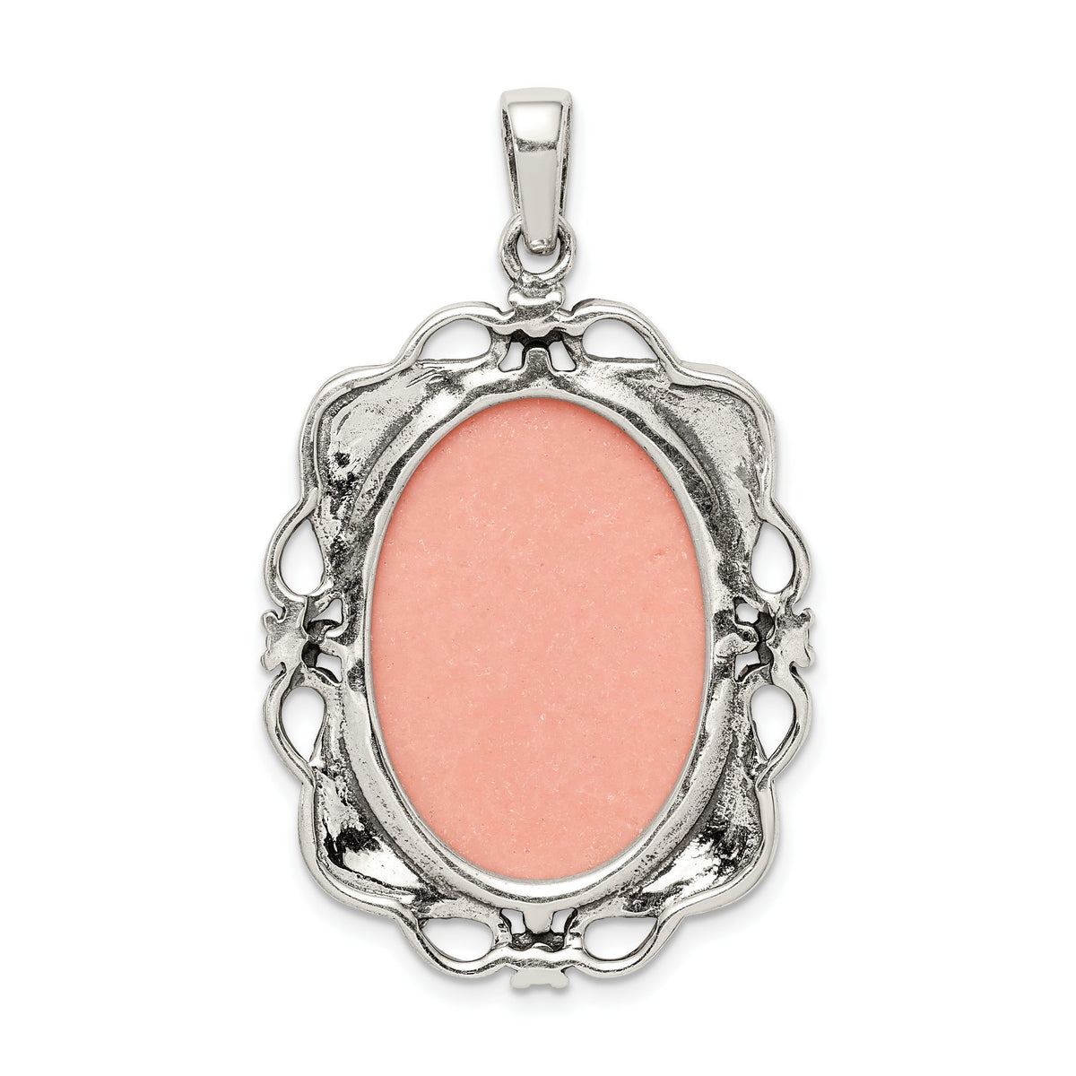 Marcasite Cameo Pendant in Sterling Silver, 42mm Antiqued & Polished - Sophia Jewelers