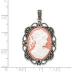 Marcasite Cameo Pendant in Sterling Silver, 42mm Antiqued & Polished - Sophia Jewelers