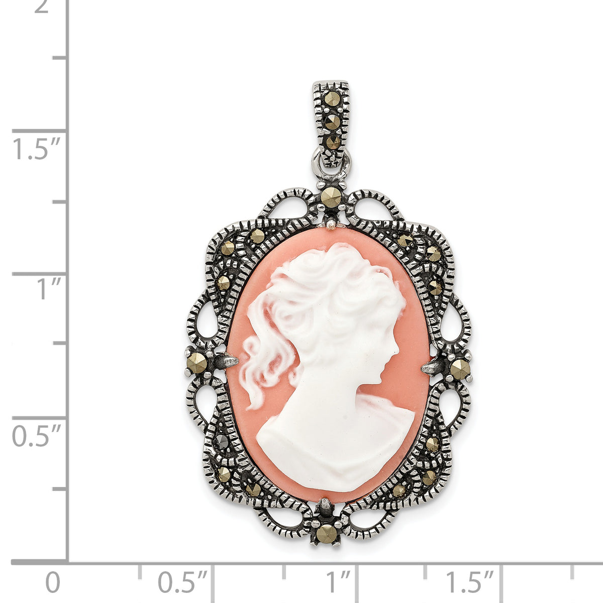 Marcasite Cameo Pendant in Sterling Silver, 42mm Antiqued & Polished - Sophia Jewelers