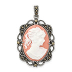 Marcasite Cameo Pendant in Sterling Silver, 42mm Antiqued & Polished - Sophia Jewelers