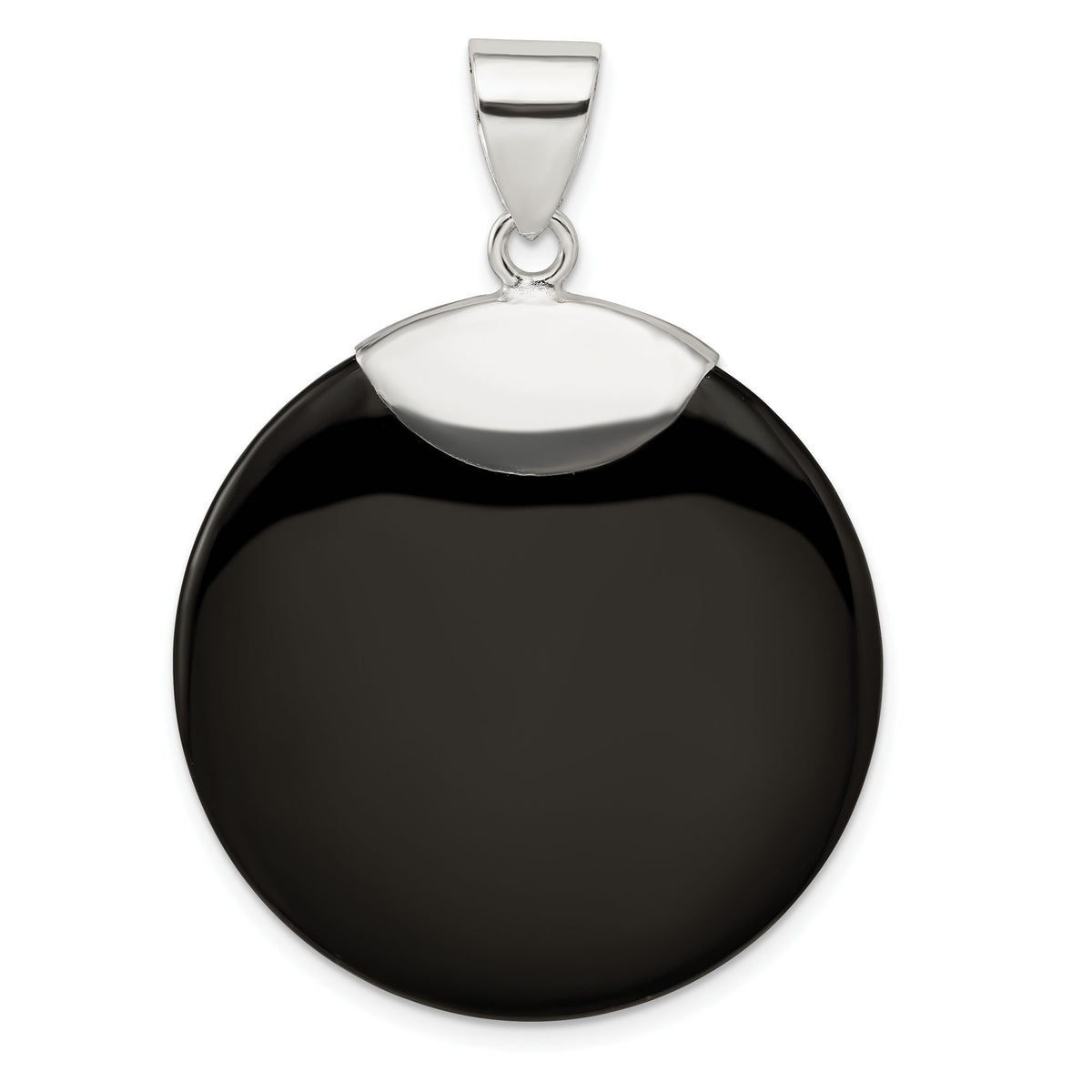 Round Black Onyx Pendant in Sterling Silver, 47mm - Sophia Jewelers