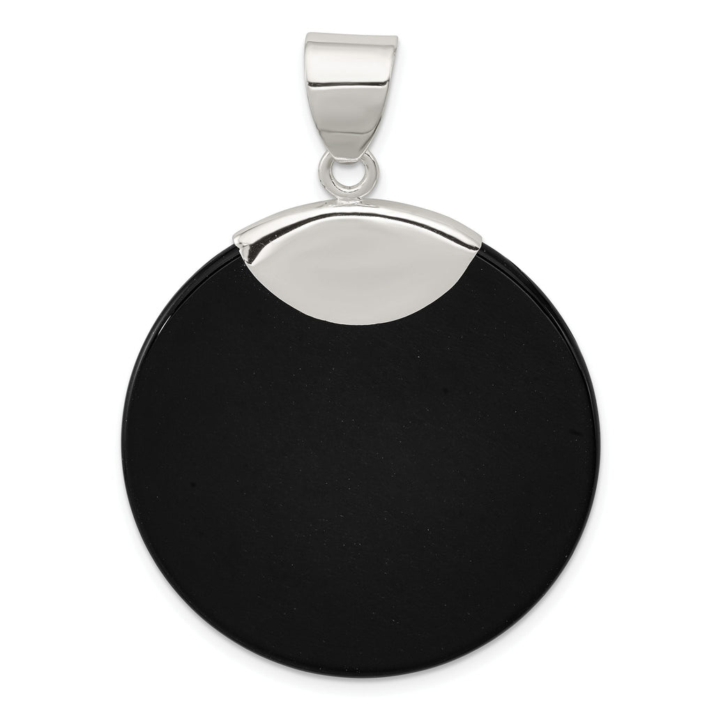 Round Black Onyx Pendant in Sterling Silver, 47mm - Sophia Jewelers