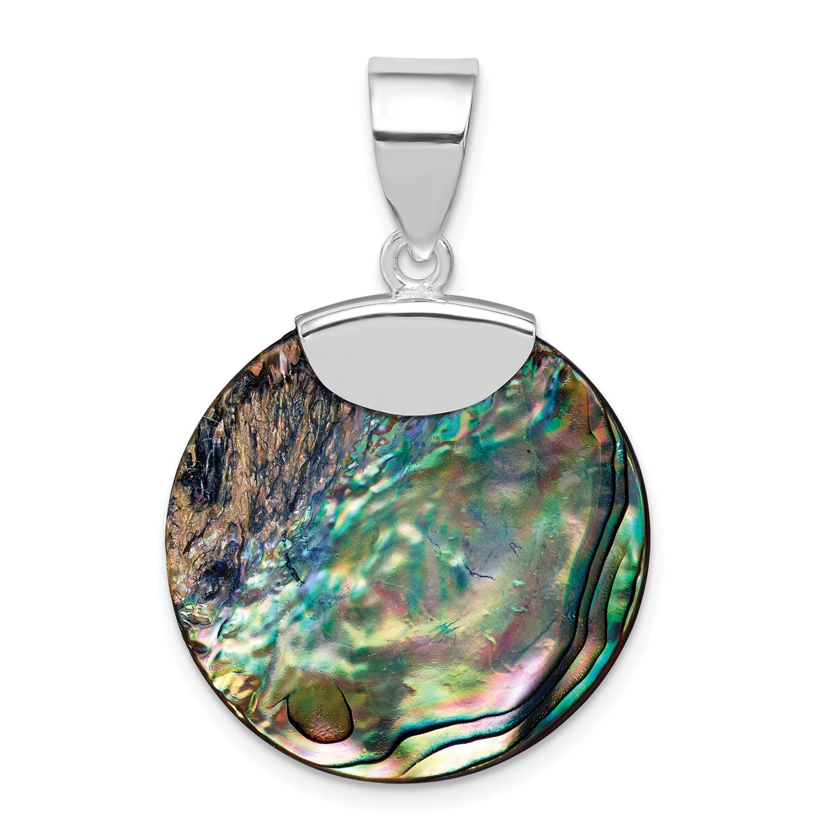 Round Abalone Pendant in Sterling Silver, 34mm - Sophia Jewelers