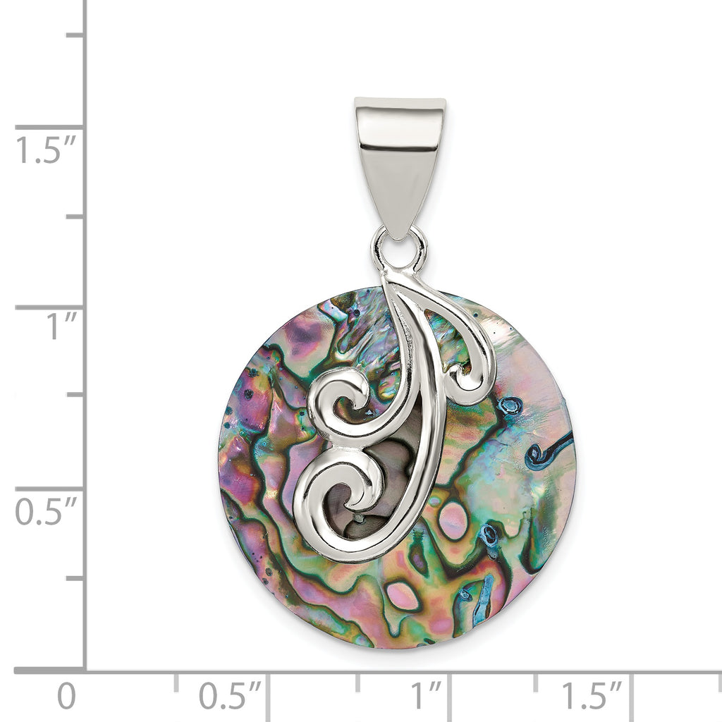 Round Abalone Gemstone Pendant in Sterling Silver, 39mm - Sophia Jewelers