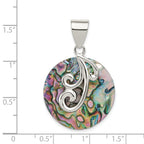 Round Abalone Gemstone Pendant in Sterling Silver, 39mm - Sophia Jewelers