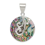 Round Abalone Gemstone Pendant in Sterling Silver, 39mm - Sophia Jewelers