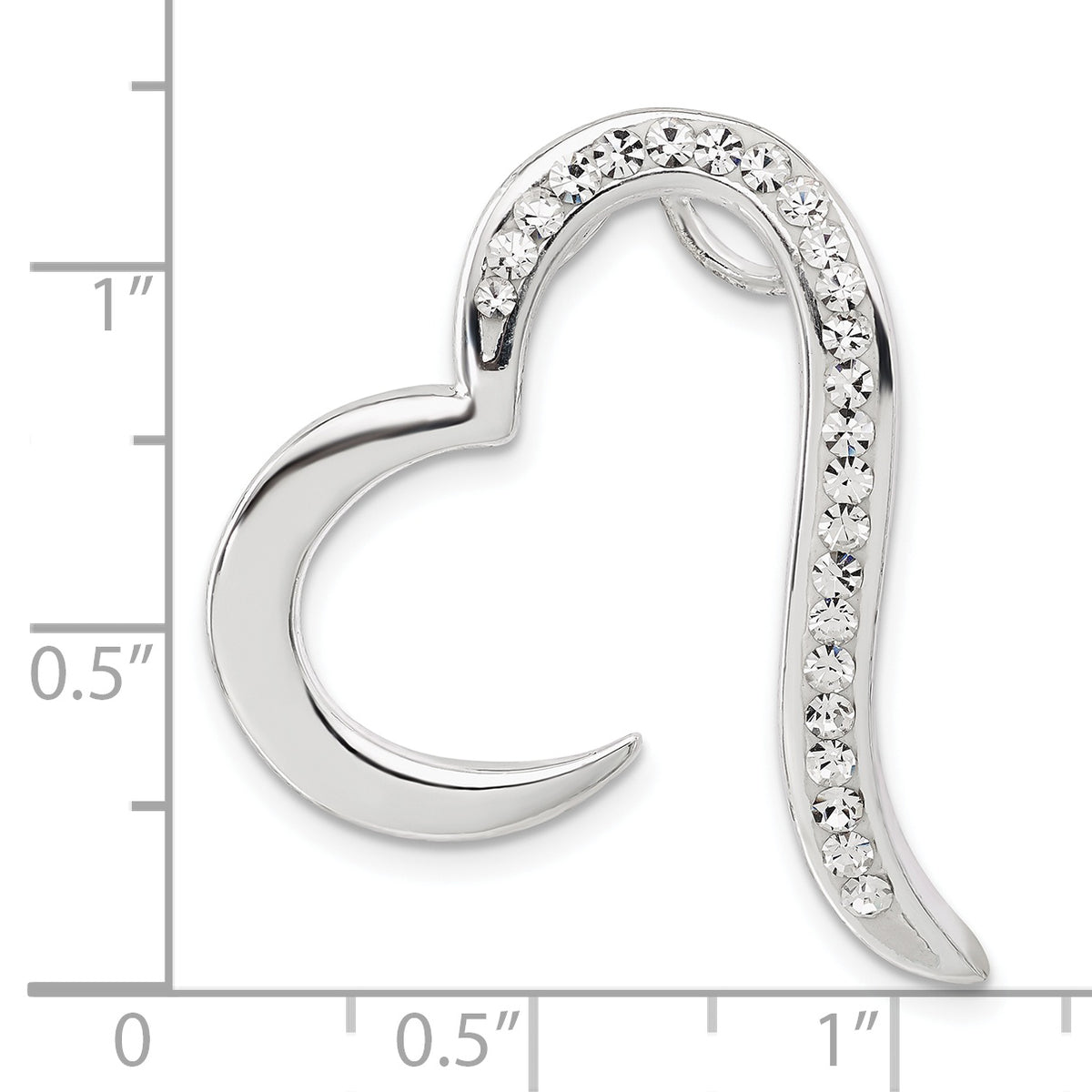 Open Heart Slide Pendant in Sterling Silver with Crystal, 32mm - Sophia Jewelers