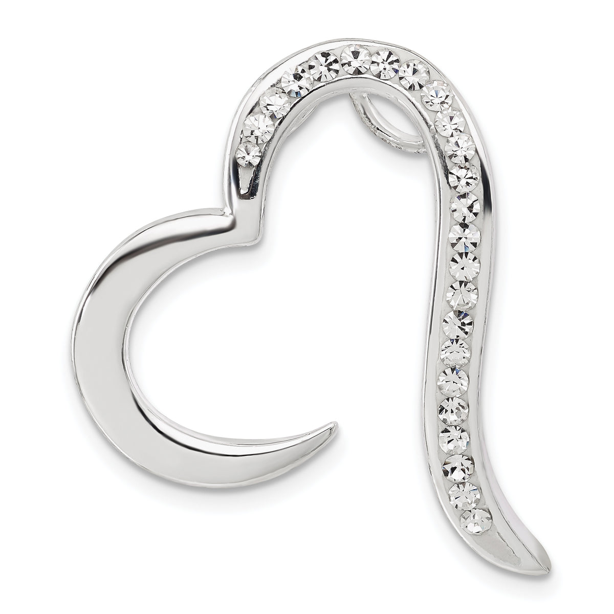 Open Heart Slide Pendant in Sterling Silver with Crystal, 32mm - Sophia Jewelers