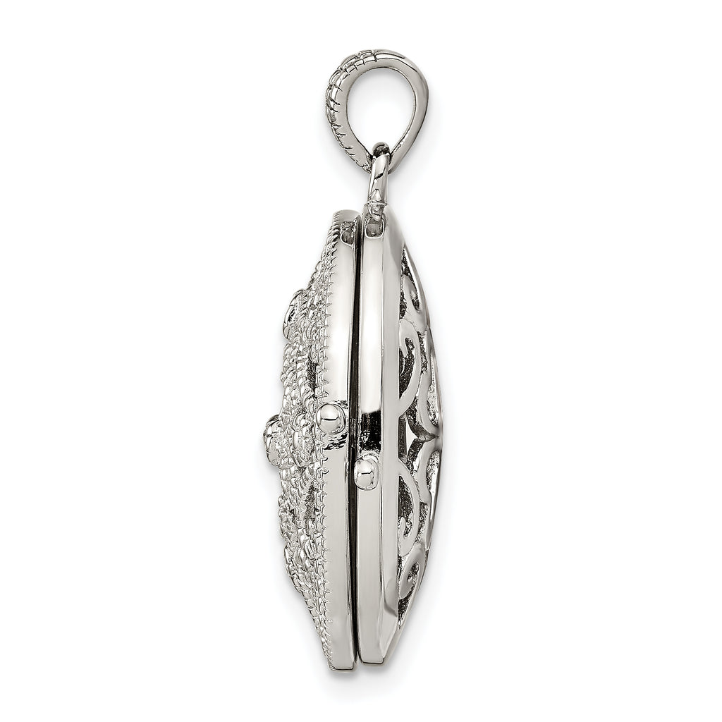 Filigree Oval Locket in Sterling Silver with Cubic Zirconia Accents, 29mm - Sophia Jewelers