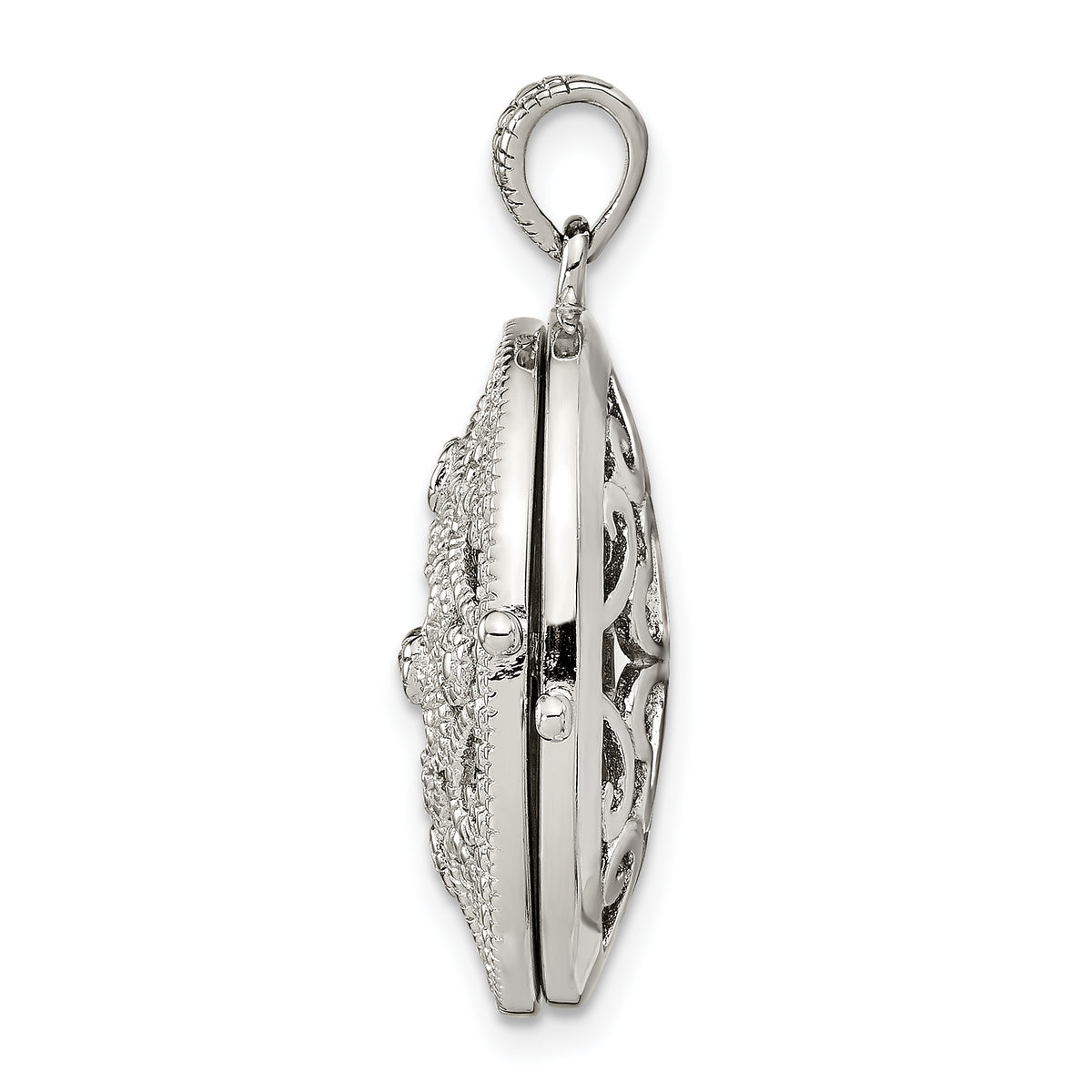 Filigree Oval Locket in Sterling Silver with Cubic Zirconia Accents, 29mm - Sophia Jewelers