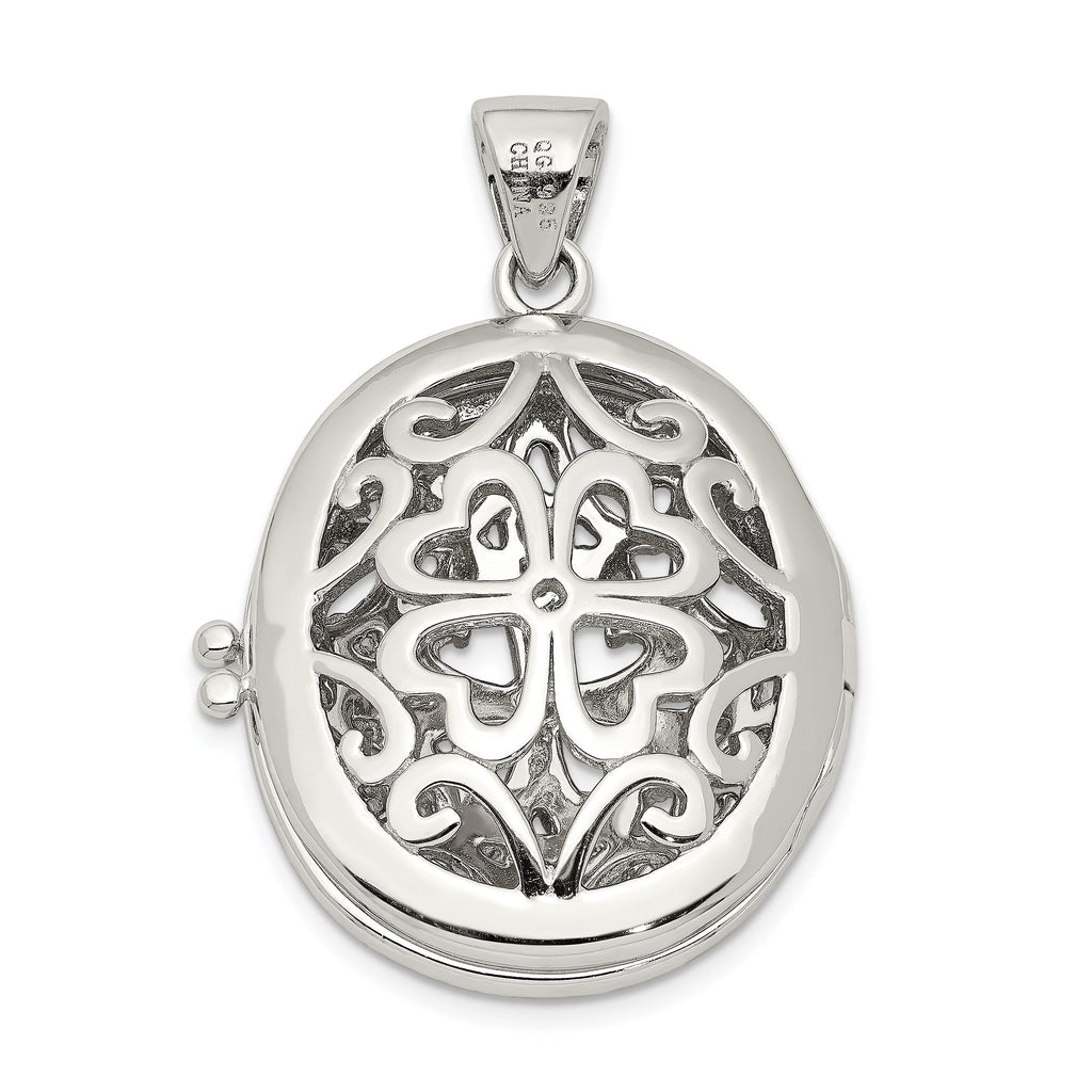 Filigree Oval Locket in Sterling Silver with Cubic Zirconia Accents, 29mm - Sophia Jewelers