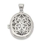 Filigree Oval Locket in Sterling Silver with Cubic Zirconia Accents, 29mm - Sophia Jewelers