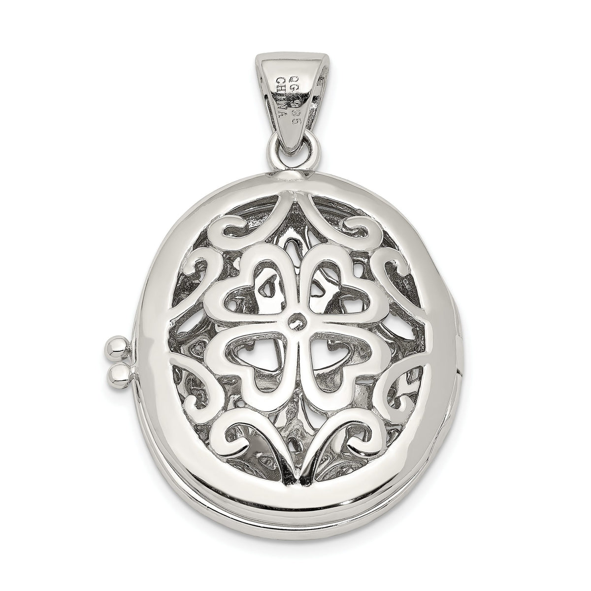 Filigree Oval Locket in Sterling Silver with Cubic Zirconia Accents, 29mm - Sophia Jewelers