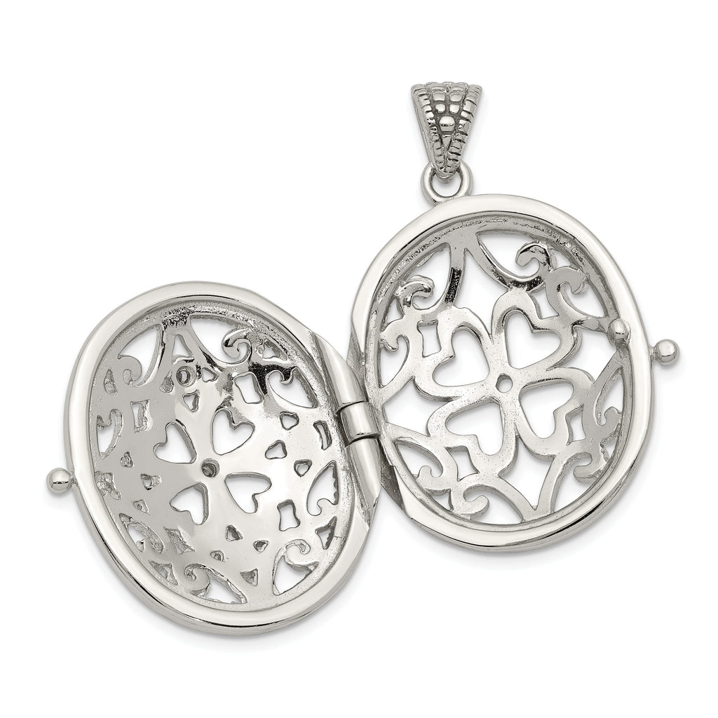 Filigree Oval Locket in Sterling Silver with Cubic Zirconia Accents, 29mm - Sophia Jewelers