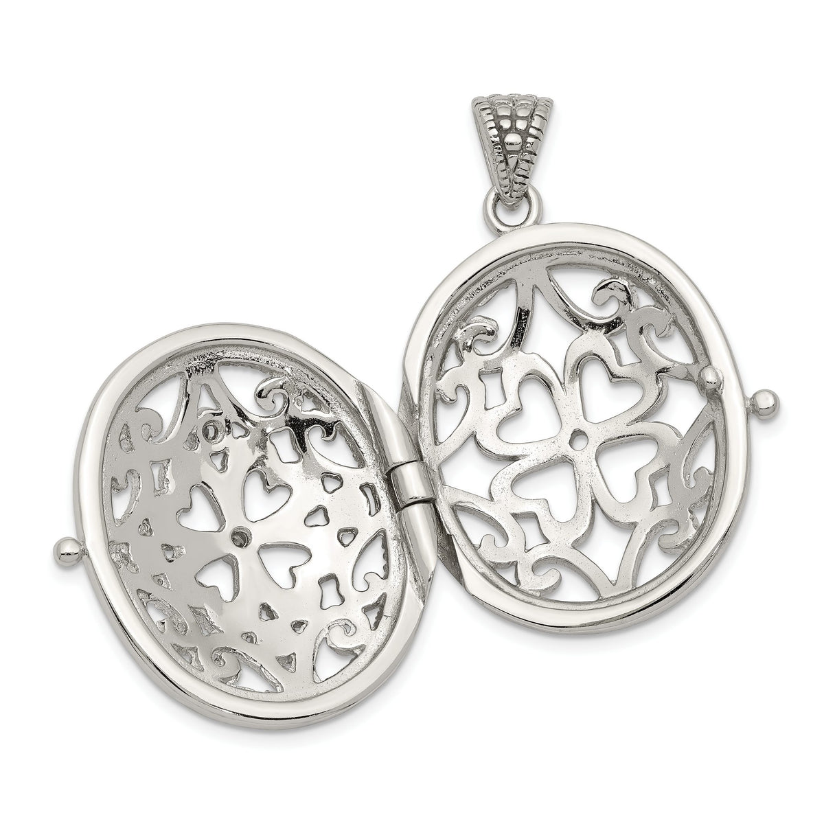 Filigree Oval Locket in Sterling Silver with Cubic Zirconia Accents, 29mm - Sophia Jewelers