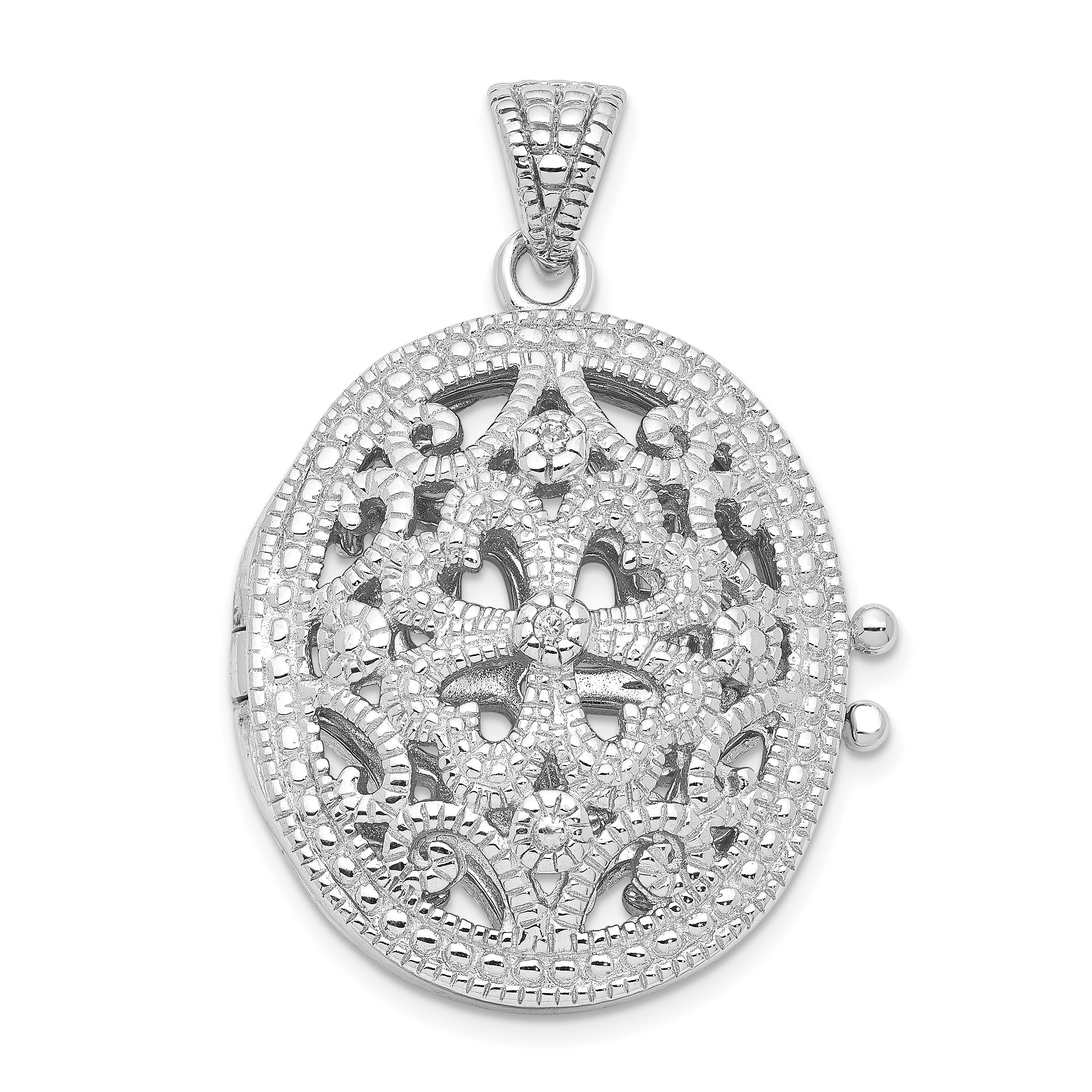 Sterling Silver Rhodium-plated CZ Fancy Filigree Oval 22mm Locket Secondary image