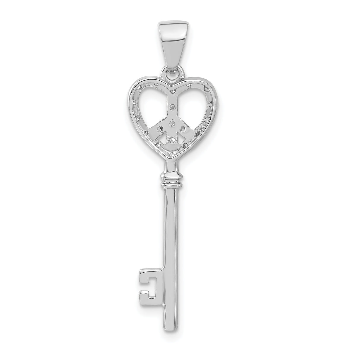 Cubic Zirconia Peace Heart Key Pendant in Sterling Silver, 40mm - Sophia Jewelers