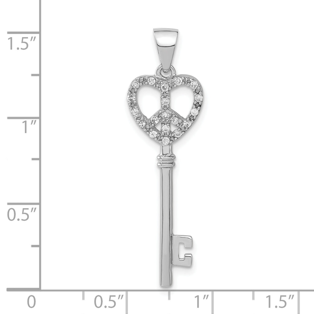 Cubic Zirconia Peace Heart Key Pendant in Sterling Silver, 40mm - Sophia Jewelers