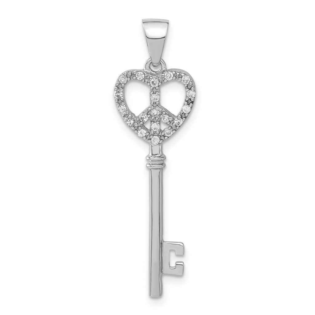 Cubic Zirconia Peace Heart Key Pendant in Sterling Silver, 40mm - Sophia Jewelers