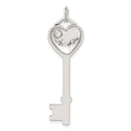 Heart Key Pendant in Sterling Silver with Cubic Zirconia, 47mm - Sophia Jewelers