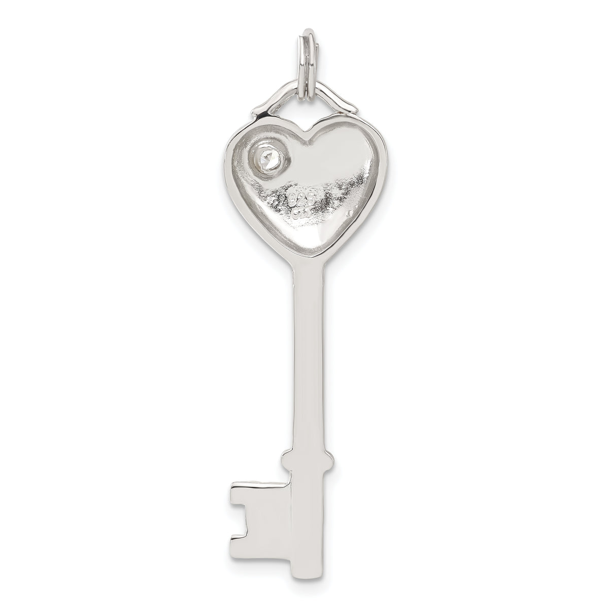 Heart Key Pendant in Sterling Silver with Cubic Zirconia, 47mm - Sophia Jewelers
