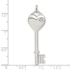 Heart Key Pendant in Sterling Silver with Cubic Zirconia, 47mm - Sophia Jewelers