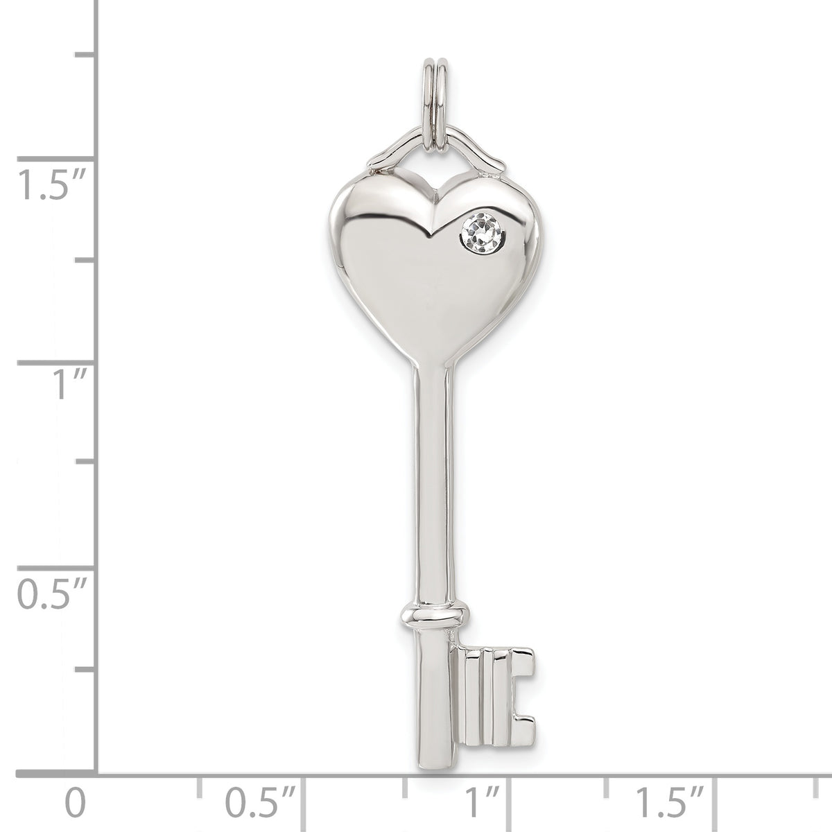 Heart Key Pendant in Sterling Silver with Cubic Zirconia, 47mm - Sophia Jewelers