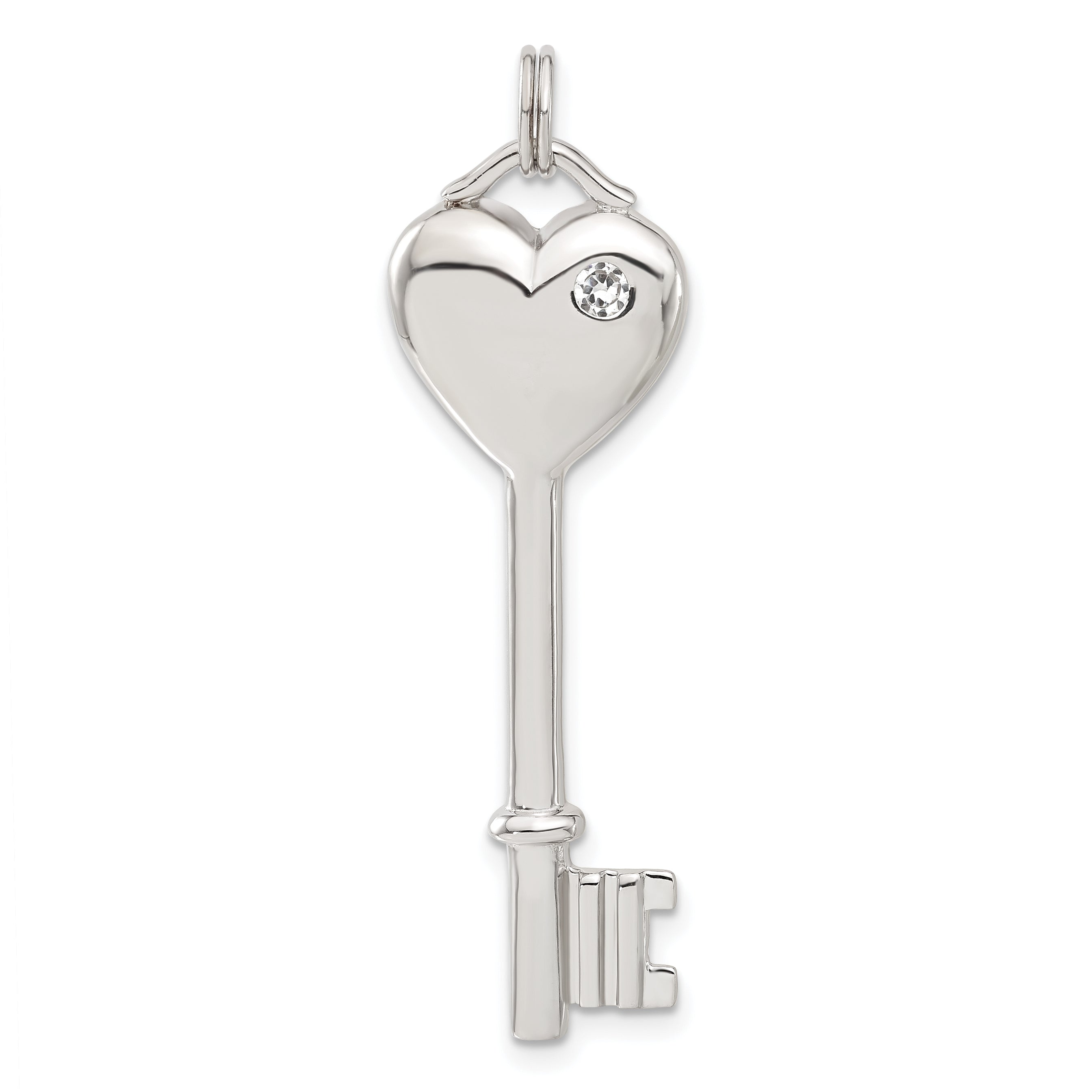 Sterling Silver CZ Heart Key Pendant Secondary image
