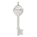 Heart Key Pendant in Sterling Silver with Cubic Zirconia, 47mm - Sophia Jewelers