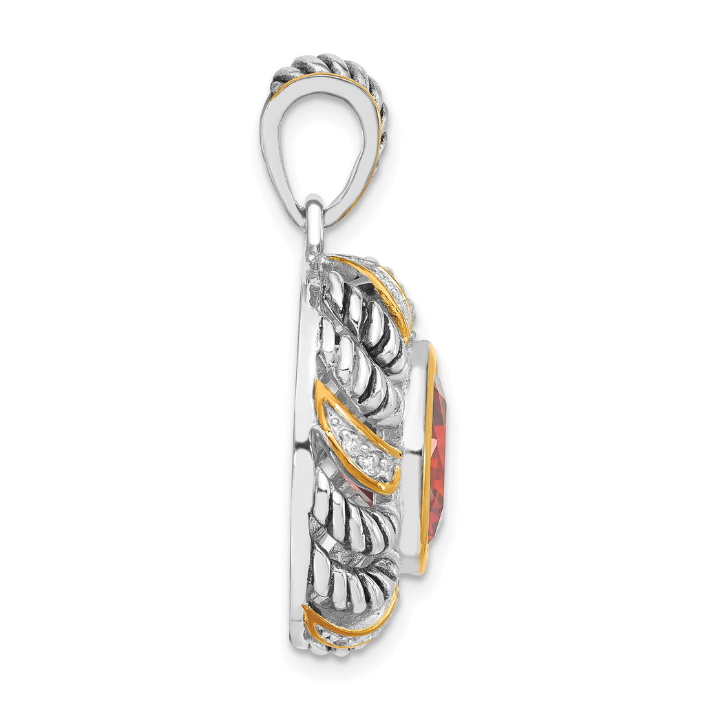 Circle Pendant in Gold-Plated Sterling Silver with Red & Clear Cubic Zirconia - Sophia Jewelers