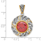 Circle Pendant in Gold-Plated Sterling Silver with Red & Clear Cubic Zirconia - Sophia Jewelers
