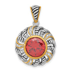 Circle Pendant in Gold-Plated Sterling Silver with Red & Clear Cubic Zirconia - Sophia Jewelers