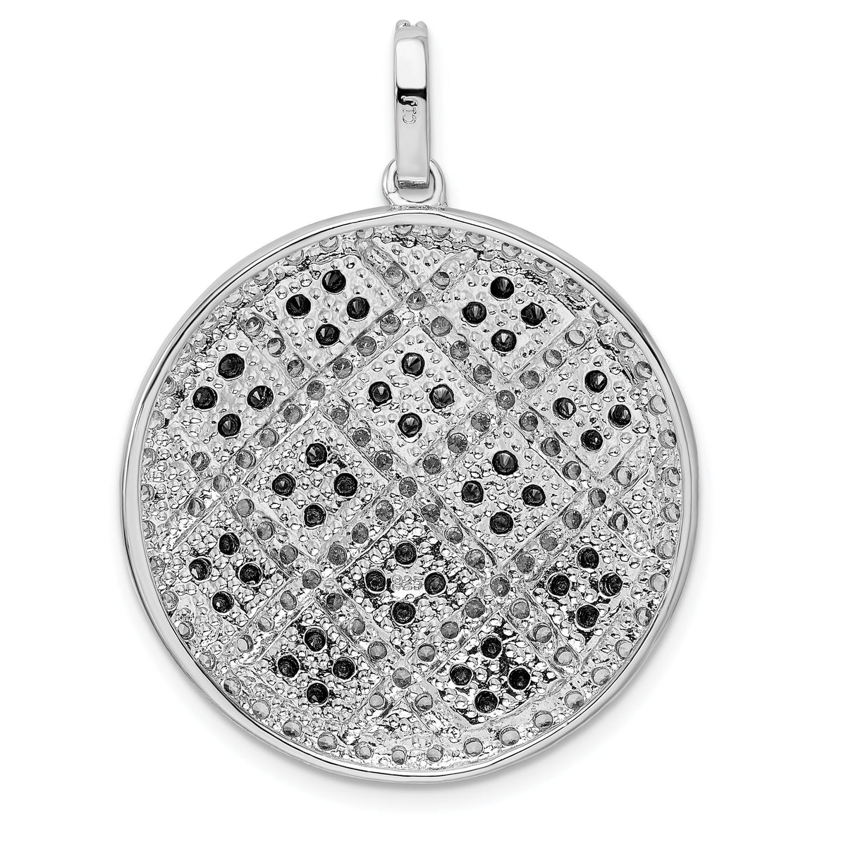 Checkered Circle Pendant in Sterling Silver with Black & White Cubic Zirconia - Sophia Jewelers
