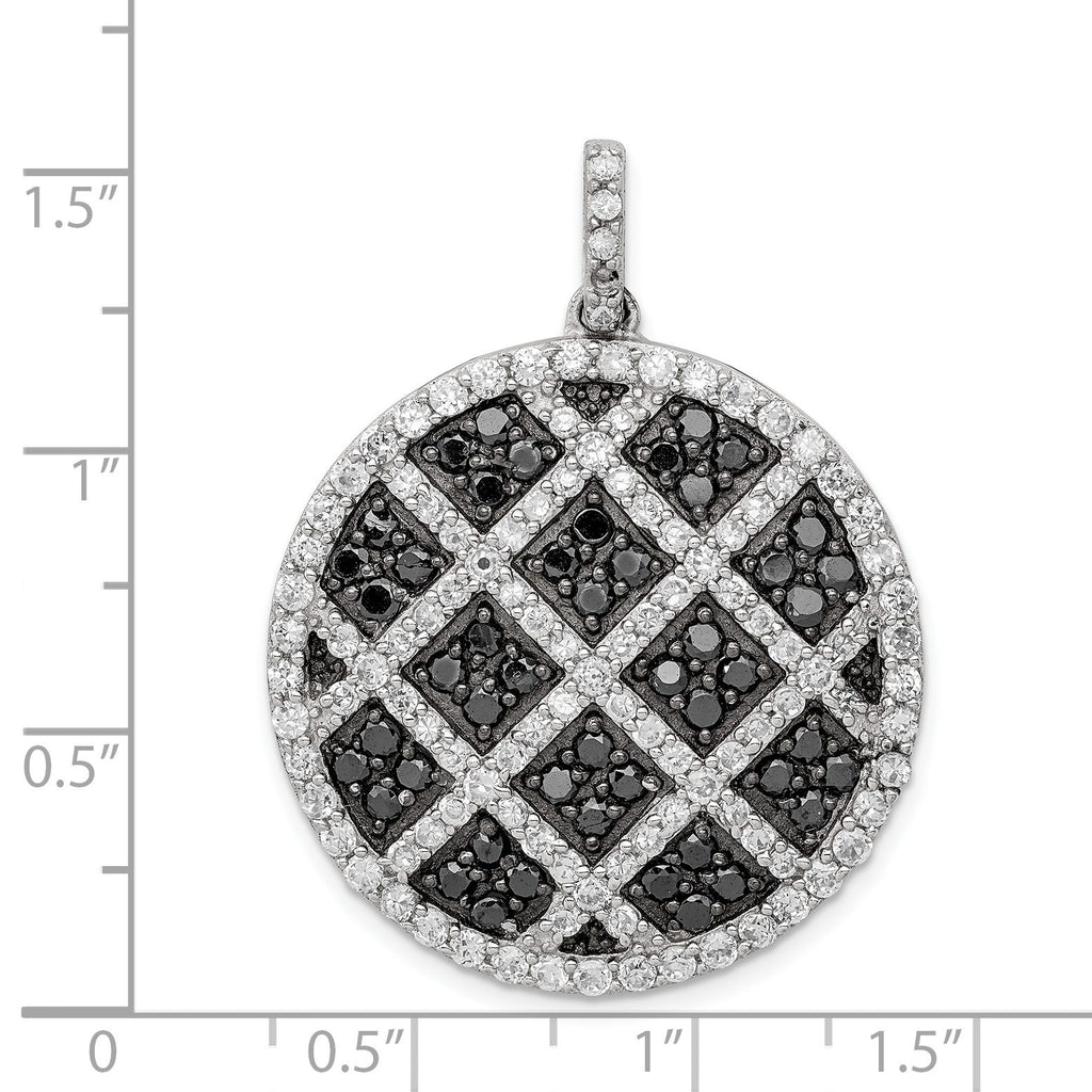 Checkered Circle Pendant in Sterling Silver with Black & White Cubic Zirconia - Sophia Jewelers