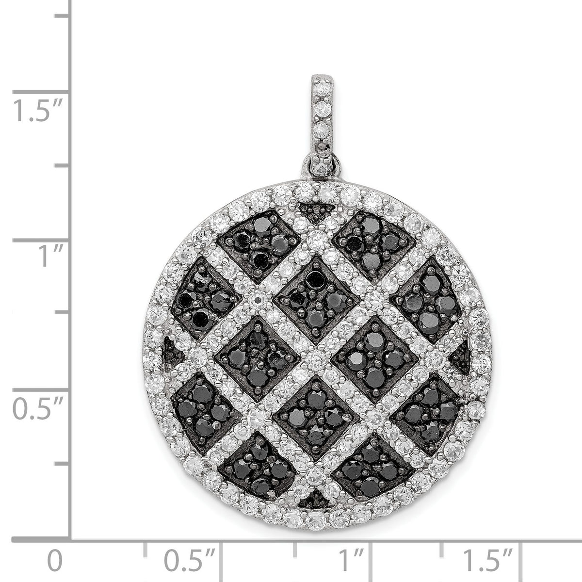 Checkered Circle Pendant in Sterling Silver with Black & White Cubic Zirconia - Sophia Jewelers