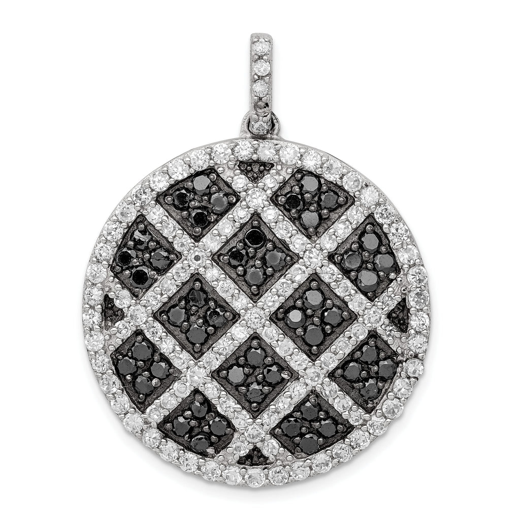 Checkered Circle Pendant in Sterling Silver with Black & White Cubic Zirconia - Sophia Jewelers